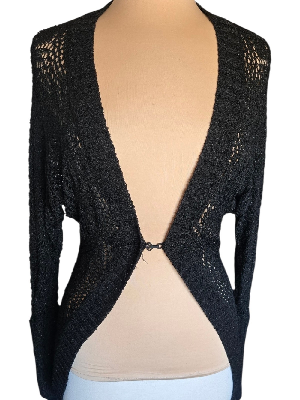 bebe Black Open-Weave Single-Hook Cardigan